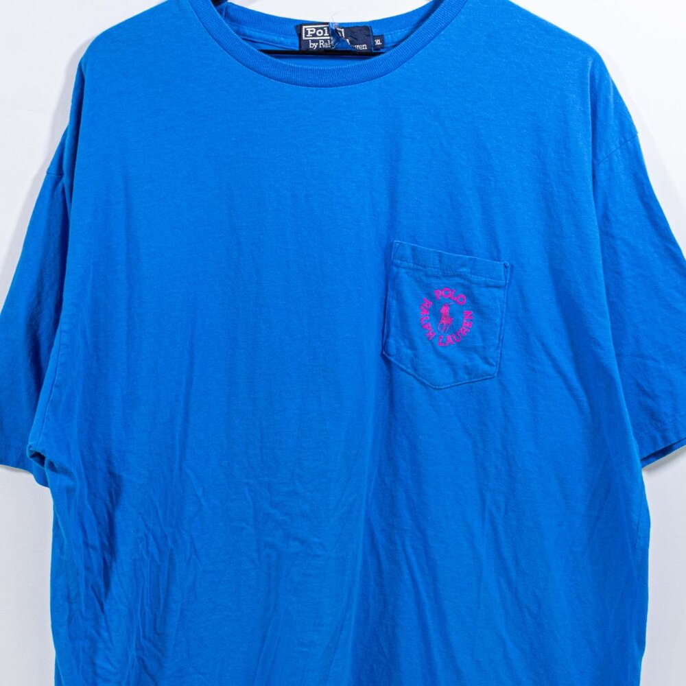 Polo Ralph Lauren Pony Circle Spell Out Pocket T-Shirt XL VTG 90s Streetwear